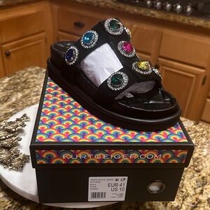 Kurt Geiger Black Crystal-Embellished Slide Sandals